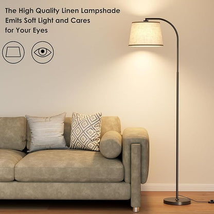 Floor Lamps for Living Room, 64" Arc Floor Lamp with 6000K & Stepless Dimmable,350°H/180°V Rotatable Shade and Remote Control,Black Tall Standing lamps for Bedroom and Office(9W Bulb Included)