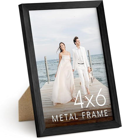 HAUS AND HUES 4x6 Black Picture Frame - 4x6 Black Frame - Aluminum Photo Frames for Wall Collage, Vertical Hanging, Easel Back for Tabletop, Home, Office (4x6 in, Black)