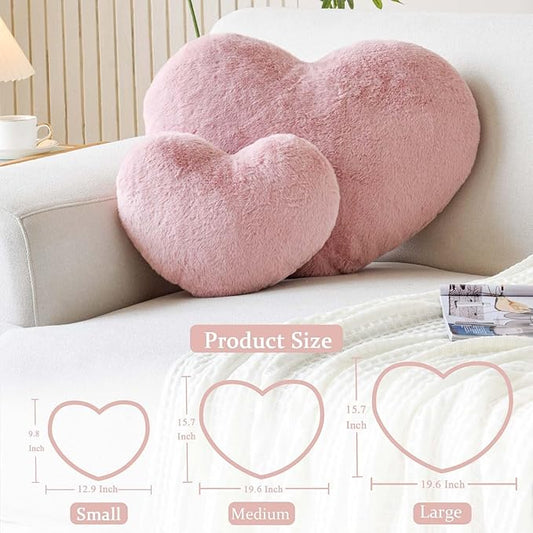 XVTRU Dusty Pink Heart Pillows, Cute Heart Decorative Pillow, Heart Shaped Throw Pillows for Bed, Faux Rabbit Fur Plush Hoom Decor Pillow Cushion for Chair Sofa Living Room (Large-19.6"x15.7")