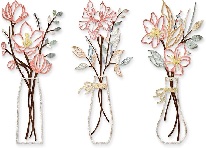 3 Pcs Metal Flowers Wall Arts Rustic Farmhouse Decor Bathroom Wall Decor Metal Wall Decor for Living-room Dining-Room Kitchen Minimalist Decor Housewarming Gifts (Multicolored)