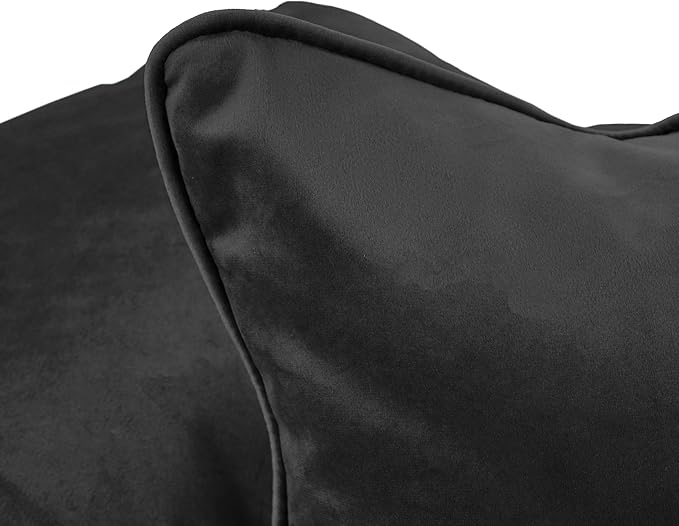FDP 16" x 24" Velvet Rectangle Lumbar Pillow Set with Piping Decorative Throw Pillow for Home Dcor in Living Room, Bedroom or Lounge (2-Pack) - Onyx, 15160-350