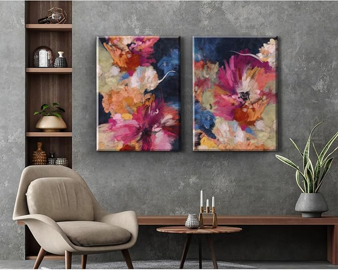 Colorful Abstract Wall Art Decor Modern Flower Canvas Wall Art Abstract Flower Pictures Painting Modern Colorful Artwork Posters Abstract Prints for Living Room Bedroom 24x36 Ready to Hang Set of 2