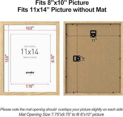 Yaetm 11x14 Oak Wood Picture Frame with Mat for 8x10 Set of 3, Natural Solid Wood 11x14 Frame with Tempered Glass for Wall Gallery & Home (3 Pack, Oak)