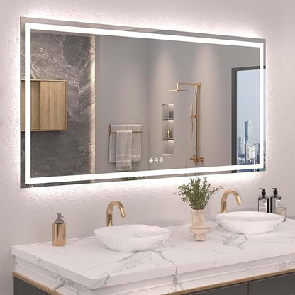 Snowdool 72"X36" LED Bathroom Mirror with Front Lights and Backlit, Anti-Fog, Dimmable, Shatter-Proof Tempered Glass, Lighted Bathroom Vanity Mirror for Wall with 3 Colors, Memory Function