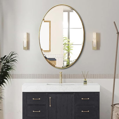 POZINO Oval Beveled Mirrors, 22"x30" Brush Gold Bathroom Vanity Mirror for Over Sink, Stainless Steel Frame Mirrors Modern Wall Mirror for Living Room Bedroom Entryway, Horizontal Or Vertical ﻿