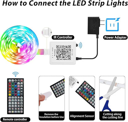 GANZQH 65.6FT Led Lights for Bedroom, Color Changing RGB Led Strip Lights Indoor, Music Sync Led Light Strip with Remote and App Control, DIY Led lights for Room Home Decor Ambient Lighting (1*65.6FT)