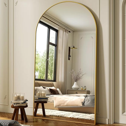 XRAMFY 86"x40" Arched Full Length Mirror Floor Mirrors with Aluminum Alloy Frame Free-Standing Wall Mounted Floor Mirrors or Large Dressing Mirror, Gold Mirror Full Length