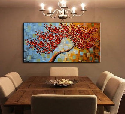 YaSheng Art - Large Canvas Wall Art ,Hand Painted 3D Texture Wall Art Red Floral Oil Painting, Modern Abstract Artworks Paintings , Wall Art for living room Bedroom Office Wall Deco Home, Framed Wall Art Pictures 60 by 24 inch