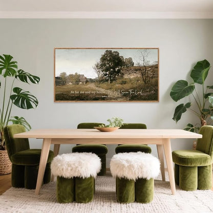 Aurlan As For Me and My House We Will Serve the Lord Wall Art(40"x20"), Farmhouse Jesus Christian Joshua 24:15 Bible Verse Scripture Canvas Artwork, Vintage Retro Cottage Country Nature Landscape Decor for Dining Room Home
