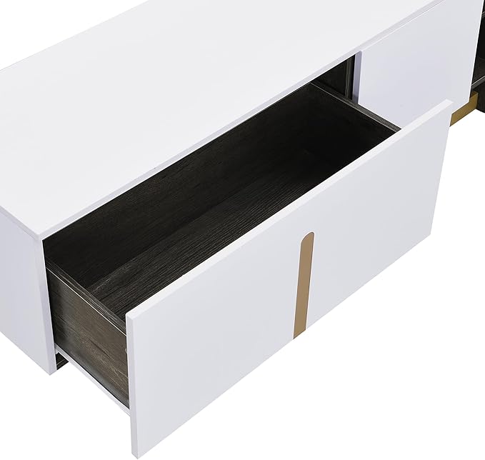 Modern Light Luxury TV Stand and Coffee Table Set of 2, Modern TV Console,Wood Center Tables with Spacious Top, Storage Cabinet & Open Adjustable Shelves for Living Room, White