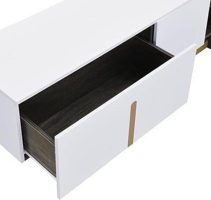 Modern Light Luxury TV Stand and Coffee Table Set of 2, Modern TV Console,Wood Center Tables with Spacious Top, Storage Cabinet & Open Adjustable Shelves for Living Room, White