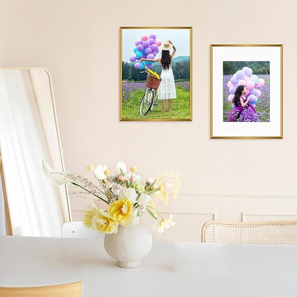 Golden State Art, Gallery Wall Frame Set of 6 - Bronze 12x16 Aluminum Photo Frames with Mat for 8.5x11 Pictures - 12 x 16 inch Metal Frame with Real Glass Cover - Elegant Home or Office Decor