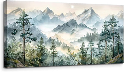 SERIMINO Large Canvas Wall Art for Living Room, Mountain Forest Landscape Canvas Prints Paintings, Nature Scenery Wall Decor, Green Modern Home Bedroom Bathroom Pictures Home Decor 29"X57"