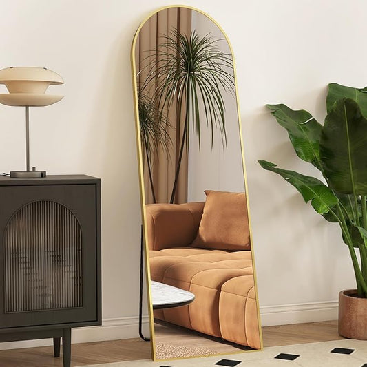 Arched Mirror Full Length, Upgraded 16"x59" Body Wall Mirrors with Shatter-Proof Glass, Floor Standing, Hanging or Leaning, Tall Arch Mirror with Stand Aluminum Alloy Frame for Bedroom Cloakroom