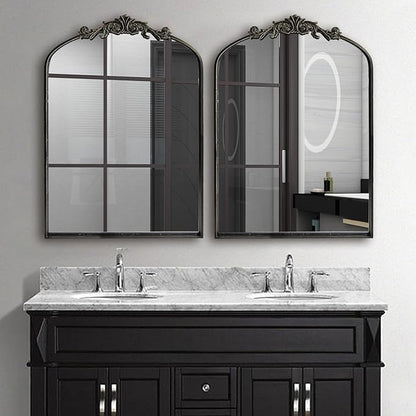 HQiJun Black Vintage Wall Mirror Window Decorative Traditional Mirrors Antique Arched Farmhouse for Living Room Bedroom Entryway Bathroom Vanity (36 * 24 * 1.2, Black)