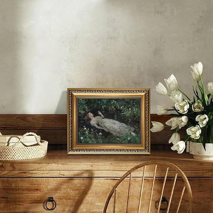 WZGZXU Vintage Gold Framed Wall Art Ophelia Canvas Painting Woman Portrait Picture Victorian Gothic Dark Academia Artwork Moody Prints For Living Room Bedroom Bathroom 8x10in