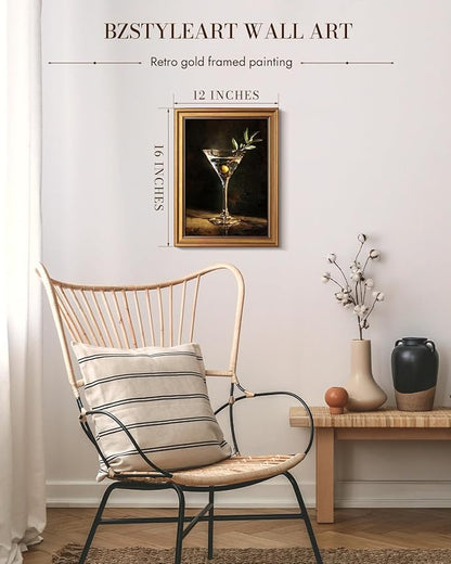 Bzstyleart Vintage Wall Art Decor for Living Room, Martini Framed Wall Art Room Decor Aesthetic, Framed Cocktail Artwork, Bedroom Painting Pictures12 x 16 Inch