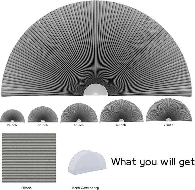 Arch Window Shade Blackout Cellular Shades Half Circle Moon Window Covering No Drill Honeycomb Cordless Blinds for Indoor Window Room Darkening Easy Install Light Blocking Blinds (1, Grey, 36x18inch)