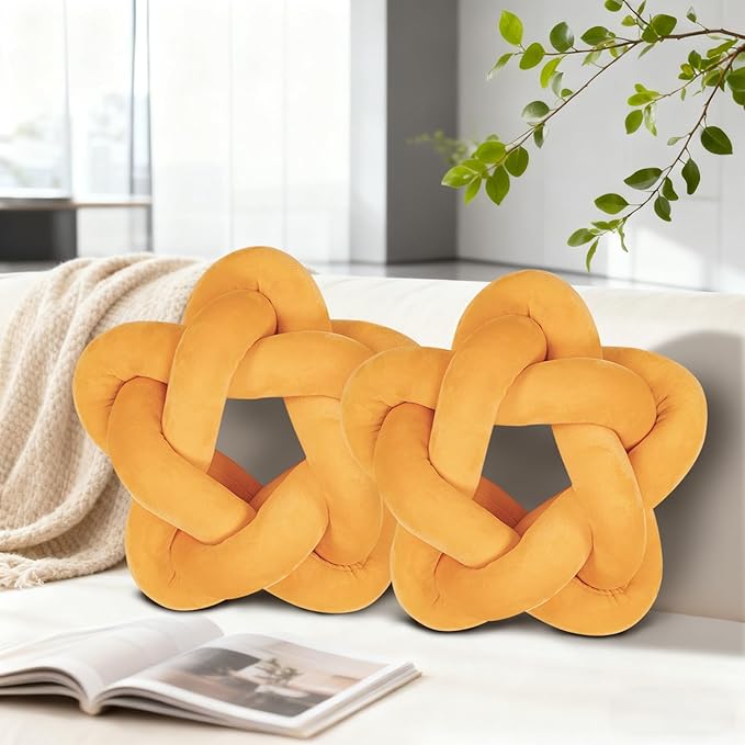 2 Piece Knot Pillows, Ginger Throw Pillows Knotted Star Cushion Decorative Plush Pillow for Bedroom Living Room, Ginger 12.59"