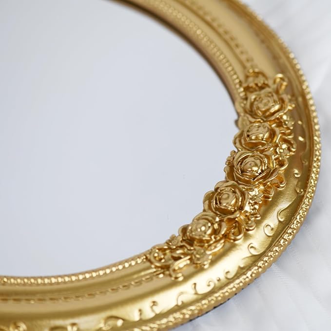 Oval Resin Vintage Mirror, Wall Mounted Decorative Mirror for Entryway, Hallway, Bedroom Oval Mirror 11.8x10 inch (Gold)