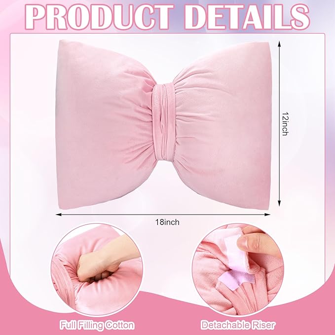 Beeveer Pink 2 Pcs Bow Pillow 12 x 18 Inch Coquette Throw Pillows Large Bow Shaped Velvet Cushion Coquette Decorative for Girls Room Bed Sofa Couch Car Decorations
