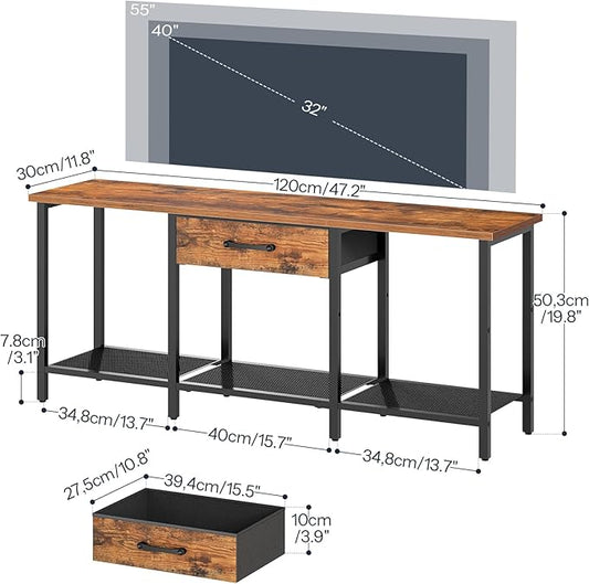 HOOBRO TV Stand for TVs up to 55 Inch, Entertainment Center with Fabric Drawer & Open Shelves, Industrial TV Media Console Table with Storage, for Living Room, Bedroom, Rustic Brown BF125DS01