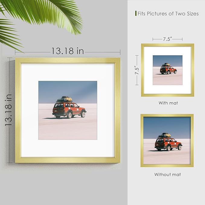 12x12 Picture Frame Sef of 10, Display Pictures 8x8 with Mat or 12 x 12 Without Mat, Photo Frame Collage for Wall Gallery Decor, Wall Mounted, Gold