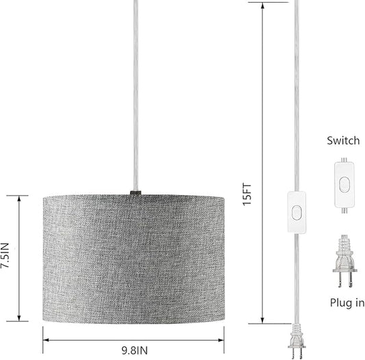 Plug in Hanging Lamp with RGB Smart Bulb Plug-in Cord Pendant Light with 15ft Cord Fixture Pendant Lights for Bedroom Kitchen Living Room Dining Room