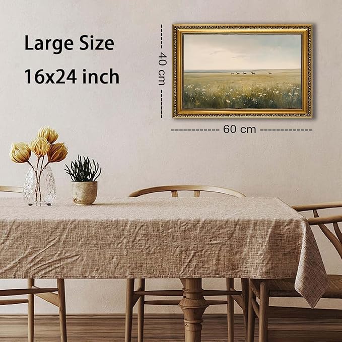 WZGZXU Vintage Gold Framed Wall Art Horse Canvas Art Wild Horses In Field Pictures Wall Decor Farmhouse Prints Country Paintings Landscape Artwork For Living Room Bedroom Gallery 16x24in
