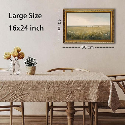 WZGZXU Vintage Gold Framed Wall Art Horse Canvas Art Wild Horses In Field Pictures Wall Decor Farmhouse Prints Country Paintings Landscape Artwork For Living Room Bedroom Gallery 16x24in