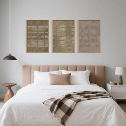 Aryroi Large Abstract Brown Beige Framed Canvas Wall Art,Modern Lines Dots Wall Decor,Boho Neutral Minimalist Artwork,Mid Century Geometric Art Print for Living Room,Bedroom,Office- 16"x24"x3