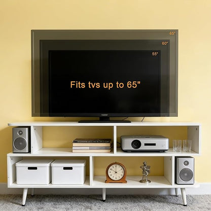 Lightdot 55 Inch TV Stand, up to 65 Inch TVs, Large Storage for Collection with 6 Open Shelves, Sturdy Media Console Table for Living Room/Entrance/Kitchen/Sofa Cabinet, Easy Assembly, White