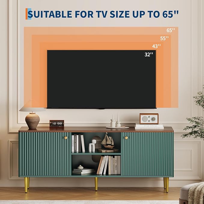 TV Stand for Living Room, Modern Entertainment Center Up to 65" TV,Television Console Table with Storage Cabinets,Green