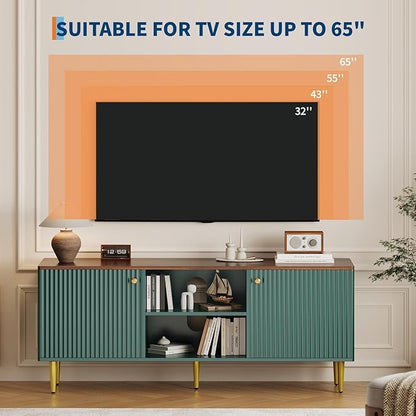 TV Stand for Living Room, Modern Entertainment Center Up to 65" TV,Television Console Table with Storage Cabinets,Green