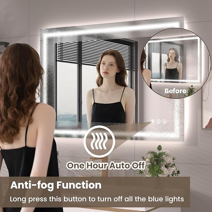 Snowdool 32"X32" LED Bathroom Mirror with Front Lights and Backlit, Anti-Fog, Dimmable, Shatter-Proof Tempered Glass, Lighted Bathroom Vanity Mirror for Wall with 3 Colors, Memory Function