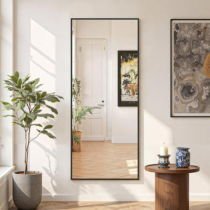 Mirror Full Length 56"x21" Full Body Floor Mirror with Stand, Shatterproof Glass, Aluminum Alloy Frame, Free Standing Wall Mounted or Leaning Rectangle Mirrors for Bedroom Living Room Entryway