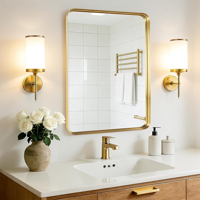 Bathroom Sink Mirror - 30x36 Inch Gold Frame Bathroom Mirror for Over Sink, Matte Rectangle Wall Mirror for Restroom, Entryway, Hanging Vertically or Horizontally