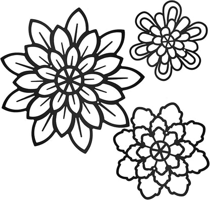 Moxweyeni 3 Pieces Metal Flowers Wall Decoration, Metal Rustic Wall Art Farmhouse Multiple Floral Hanging Decoration for Bathroom Living Room Kitchen Garden Office(Black)