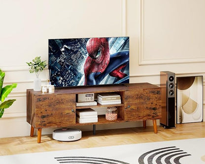FDW TV Stand for 55 60 Inch TVs,Entertainment Center with 2 Storage Cabinets and Open Shelves, Modern Media Console Table for Living Room, Bedroom, Home Office,Brown