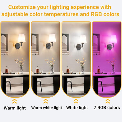 Vimhou Peel and Stick Wall Sconces, Stick On Wall Sconce Set of 2, Battery Operated Wireless Wall Light, No Drill Adhesive Wall Lamp, Corn Bulb with 10000mAh Rechargeable Battery, Bedroom Wall Decor