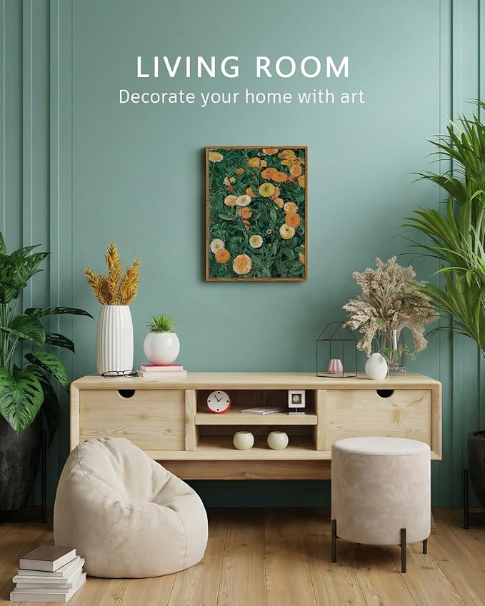 VIYYIEA Framed Canvas Wall Art Home Decor Aesthetic for Living Room, Vintage Wall Art, Framed Prints Painting Flower Artwork Bedroom Pictures Kitchen, Gifts for Friends- Summer Blooms, 16L x 12W