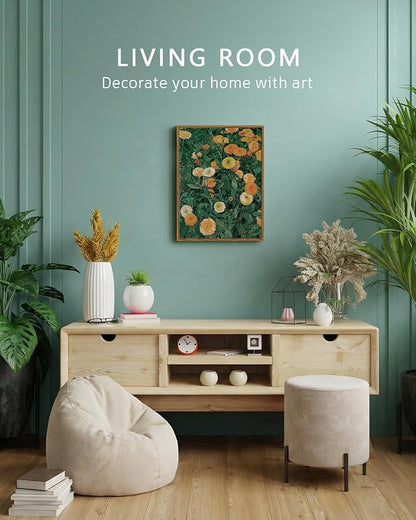 VIYYIEA Framed Canvas Wall Art Home Decor Aesthetic for Living Room, Vintage Wall Art, Framed Prints Painting Flower Artwork Bedroom Pictures Kitchen, Gifts for Friends- Summer Blooms, 16L x 12W