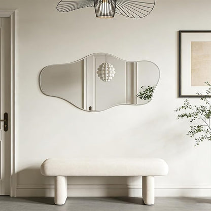 Irregular Frameless Mirror, 35.8"x17.7" Silver Asymmetrical Tempered Glass Mirror, Modern Abstract Wall Mirrors for Living Room Bedroom Hallway Entryway, Horizontal or Vertical Hanging