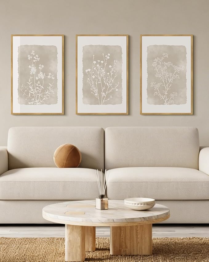 Drsoum Botanical Flower Wall Art Framed Vintage Floral Wall Prints Wildflower Neutral Rustic Bohemain Artwork Farmhouse Bedroom Ready to Hang 16x24in Natural Framed