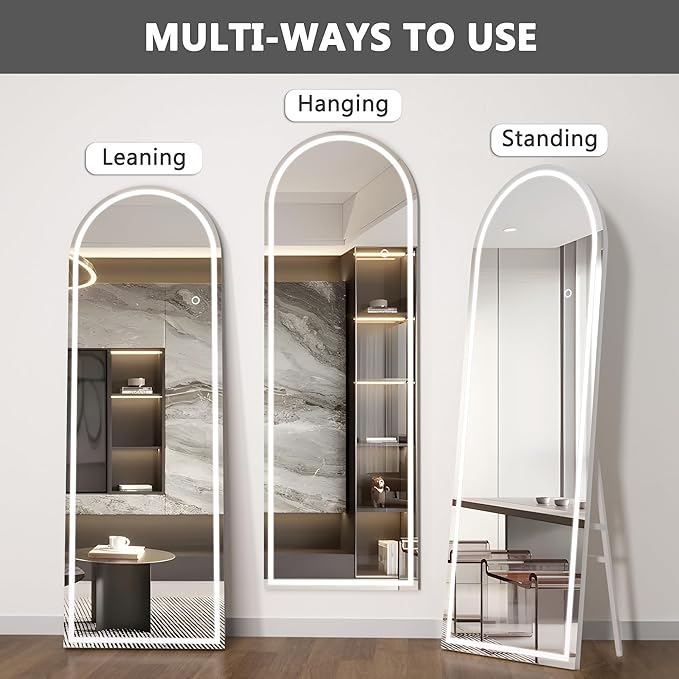 Hasipu 69" X 24" Full Length Mirror with Lights, White Frame Arch Led Mirror Full Length and 3 Colors Temperatures & Brightness Adjustable,Light Up Mirror Full Body for Bedroom Cloakroom Living Room