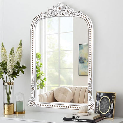 HOITUZYUS Ornate Baroque Statement Mirror: 42x34 Inch Wooden Arched Wall Mirror, French Vintage Decorative Mirrors for Entryway, Fireplace Mantel, Living Room, Bathroom