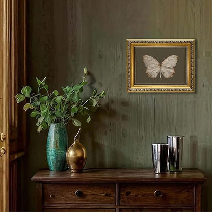 YD&YZY Gold Framed Vintage Wall Art Canvas Classical Butterfly Dark Gray Farmhouse Wall Decor Retro Moody Aesthetic Art Painting Picture Print Decor for Bedroom Bathroom 8x10 inch Small Framed