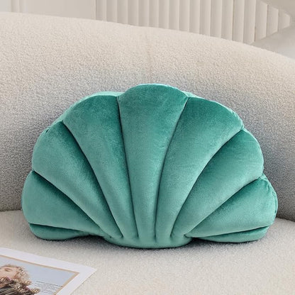 XIAIJIA Seashell Decorative Pillow Shell Shaped Throw Pillow 3D Insert Beach Pillow Soft Velvet Pillow Sea Ocean Decoration Couch Bed Pillow Cushions(Teal,18 X 13 inch)
