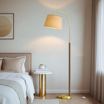 63" Wood Floor Lamp for Living Room Dimmable Standing Lamp with Remote & Foot Switch, 3 Color Temperatures Tall Lamp Mid Century Modern Floor Lamp for Bedroom Office, 9W Bulb Included, Chestnut