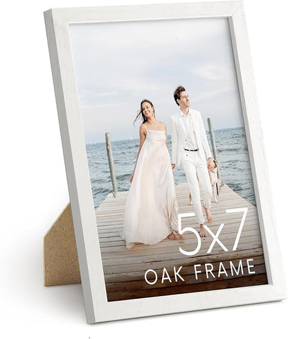HAUS AND HUES White Oak Wood 5x7 Picture Frame - Standalone Natural Frame for Photos (Set of 1)